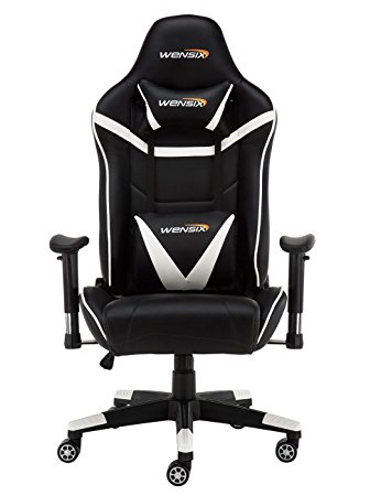 WENSIX Ergonomic High Back Computer Gaming Chair for PC Racing Chairs with Adjustable Headrest and Backrest (Black/White)