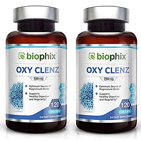 Oxy Clenz 750 mg 120 Vcaps 2 Pack - Natural Magnesium Oxide | Gentle Laxative | Healthy Digestive Tract | Regularity Formula | Oxygen Based Colon Cleanse