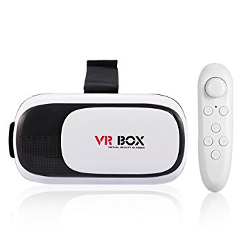 CUDEVS Plastic Focal and Pupil Distance Adjustable Virtual Reality Headset 3D VR Movie Game Glasses for iPhone 7/6s/6 plus 5s/5c/5 Samsung Galaxy s5/s6/note4/note5 with Bluetooth Remote(White)
