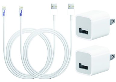 CBCell 2 x 2 Charger Set (2 X 3 Feet USB Data Cables and 2 X Wall Adapters) for Iphone 5, 5s, 6, 6 plus, 6s, 4th Gen Ipad, Ipad Air, Ipad Air 2, Ipad Mini 1/2/3. (Logo 2x2)