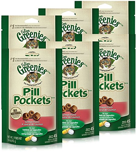 6-PACK Pill Pockets for Cats SALMON 9.6 oz (270 pockets)