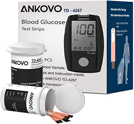 Blood Glucose Test Strips, Diabetic Test Strips for Blood Sugar, Precision Measurement for Diabetes, High Anti-Interference Strips for Use with ANKOVO TD-4267 Blood Sugar Monitor, 100 Count