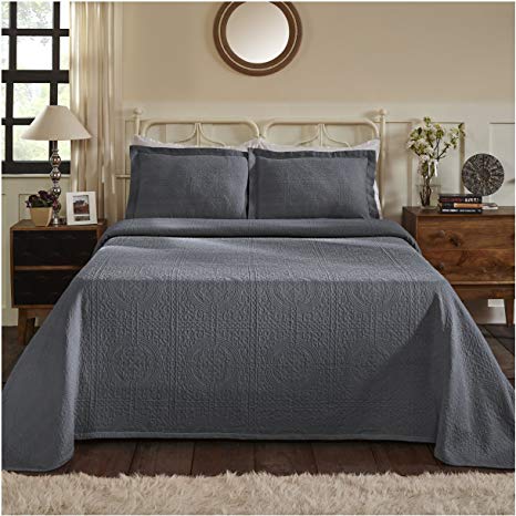 Superior 100% Cotton Medallion Bedspread with Shams, All-Season Premium Cotton Matelassé Jacquard Bedding, Quilted-look Floral Medallion Pattern - King, Grey