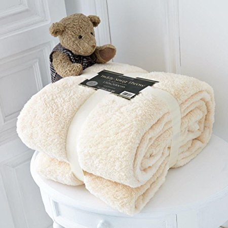 Luxury King Size Fleece Blanket Teddy Bear Throws for Sofa Bed Luxury Soft Warm 200x240cm, Cream