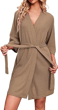 Ekouaer Robes for Women Waffle Knit Bathrobe Soft Lightweight Knee Length Loungewear S-XXL