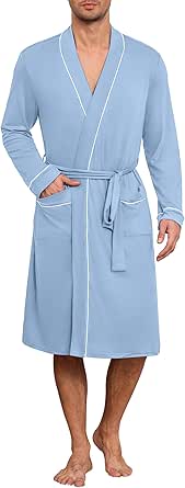 Ekouaer Mens Robes Lightweight Knit Bathrobe Long Sleeve Kimono Robe V Neck Spa Knee Length Sleepwear with Pockets S-XXL