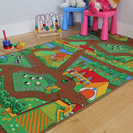 Fun Kid's Country Farm Life Mat Animal and Tractor Area Rug 3'3" x 5'5"