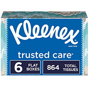 Kleenex Trusted Care Everyday Facial Tissues, 144 Tissues per Flat Boxes, 6 Pack (864 Tissues Total)