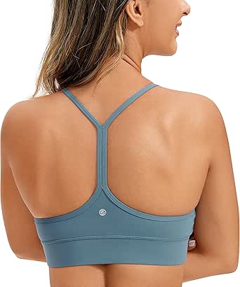 CRZ YOGA Butterluxe Womens Y-Back Racerback Sports Bra - Spaghetti Straps Wireless Scoop Neck Athletic Padded Yoga Bra