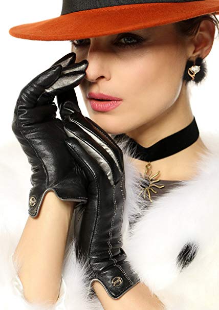ELMA Winter Super Warm Nappa Leather Gloves Cashmere Lining Gold Plated Logo