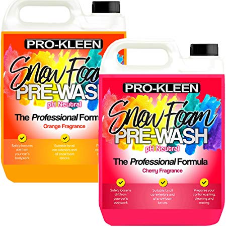 Pro-Kleen Advanced pH Neutral Snow Foam Pre-Wash 5 Litres of Cherry and 5 Litres of Orange – Extremely Powerful & Easy To Use, No Harsh Chemicals