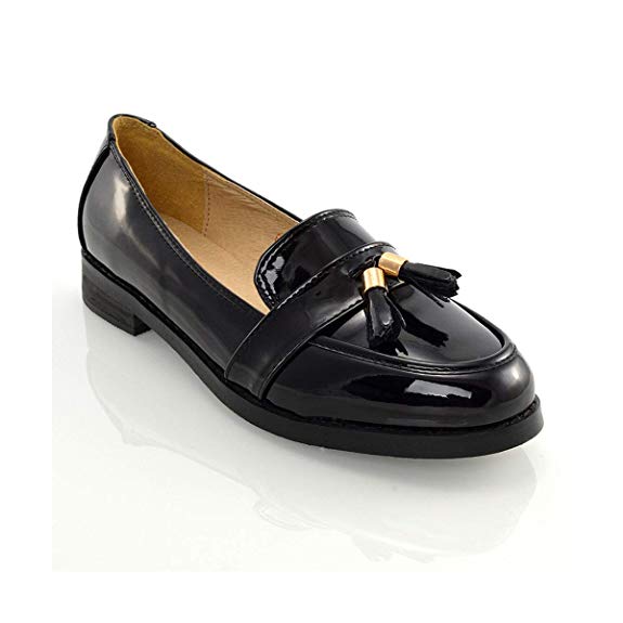 ESSEX GLAM Womens Loafers Flat Tassel Ladies Casual Work School Shoes Pumps
