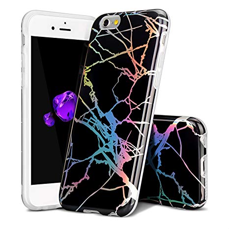 WORLDMOM iPhone 6S Plus Case, iPhone 6 Plus Case, Holographic Flash Marble Design Shock Absorption Technology Bumpe Soft TPU Phone Cover Case for Apple iPhone 6 Plus/iPhone 6S Plus, Black