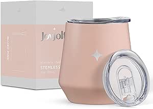 JoyJolt Tri-Insulated Wine Tumbler with Lid Pack. 12 oz Tumbler, Slider and Straw Lids. Vacuum Double Walled Stainless Steel Stemless Wine Glass, Copper Lined for Very Cold Drinks, Travel and Camping