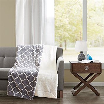 Comfort Classics – Plush to Sherpa Blanket Throw – Ogee - Grey – 50x60 inches
