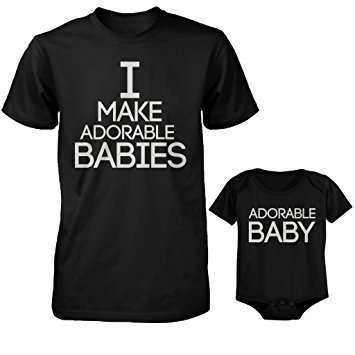 I Make Adorable Babies Men’s T-Shirt and Adorable Baby Onesie Set (DAD-2XL / BABY-6M)