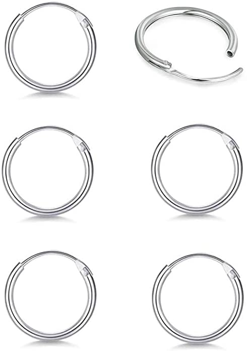 Sterling Silver Small Hoop Earrings for Women Men Girls, 3 Pairs Cartilage Earrings Hoop Set Hypoallergenic Endless Helix Tragus Earrings Nose Lip Rings (8mm, 10mm, 12mm)
