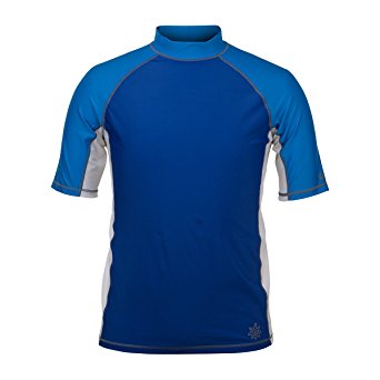 UV Skinz UPF 50  Mens Short Sleeve Panel Sun & Swim Shirt - Includes free UV Detector Keychain with purchase