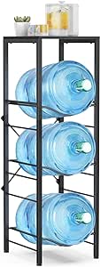 3-tier 5 Gallon Water Jug Holder with Storage Shelve, Detachable 5 gallon Water Bottle Holder, Water Jug Stand, Water Jug Rack, Water Bottle Organizer for Kitchen,Office,Living Room- Black