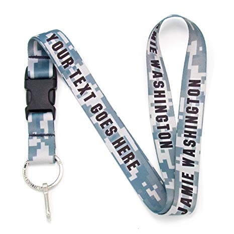 Buttonsmith Urban Camo Custom Lanyard - Customize with Your Text - Buckle and Flat Ring - Made in The USA