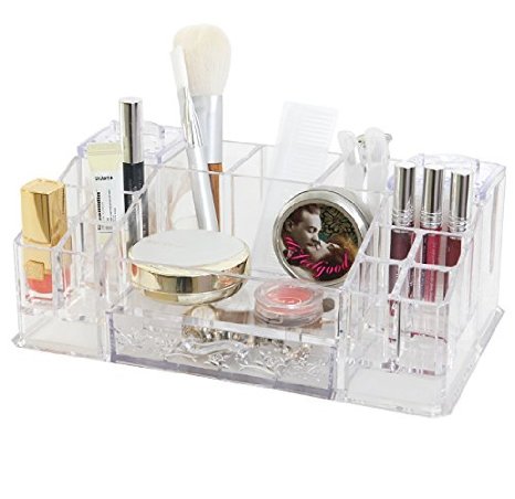 Tenby Living Makeup & Cosmetics Organizer with 1 Drawer, 2 Lidded Compartments and More