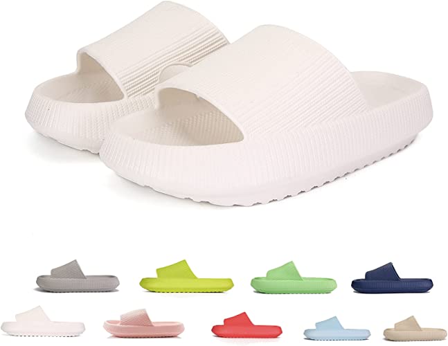 Pillow Slippers for Women,Rosyclo Shower Massage Bathroom Non-Slip Slipper Platform Shoes,Quick Drying Thick Sole Open Toe Beach Sandals,Super Soft Foam Comfortable Indoor Home Slide Slippers