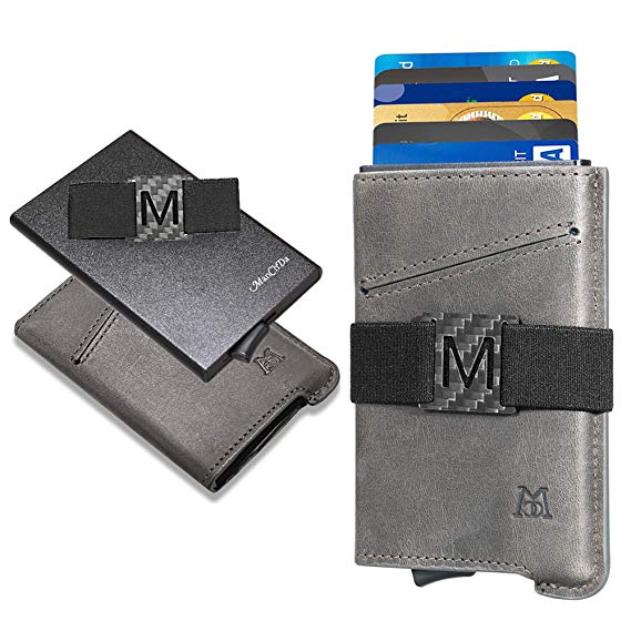 ManChDa Leather RFID Blocking Aluminum Detachable Pop-up Card Holder Wallet