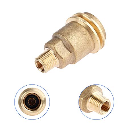 DRELD Male QCC1 Acme Nut Propane Gas Fitting Adapter with 1/4 Inch Male Pipe Thread, Propane Quick Connect Fittings Disconnect Kit with Shutoff Valve, Solid Brass Propane Adapter