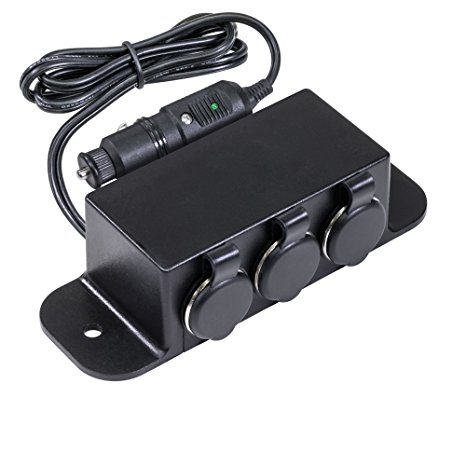 Automotive DC Power Outlet Extension [Heavy Duty] [12V-24V] [10 Amp] [In-Line Fuse] [Plug-N-Play] Car Triple Socket Cigarette Lighter Plug Switch Box