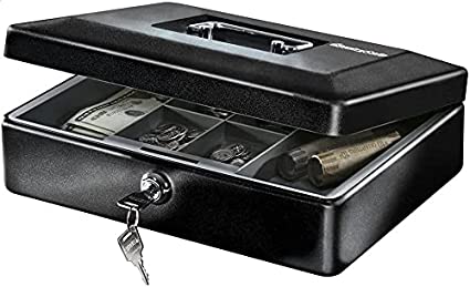 CB-12 Cash Box with Money Tray and Key Lock 0.21 cu Feet, Black .Black
