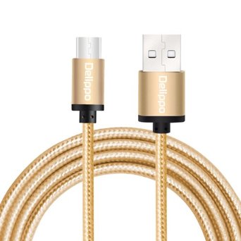 Delippo® USB Type C Cable 4.9ft/1.5m Braided Charging Cord Metal with Reversible Connector for New Macbook 12 inch, ChromeBook Pixel, Nokia N1 Tablet, Nexus 5X and Other Type C Devices (Gold)