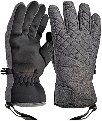 Women Winter Ski Gloves Waterproof Snow Gloves Warm for Outdoors Cold Weather Skiing Snowboarding, Heather Grey/ Medium