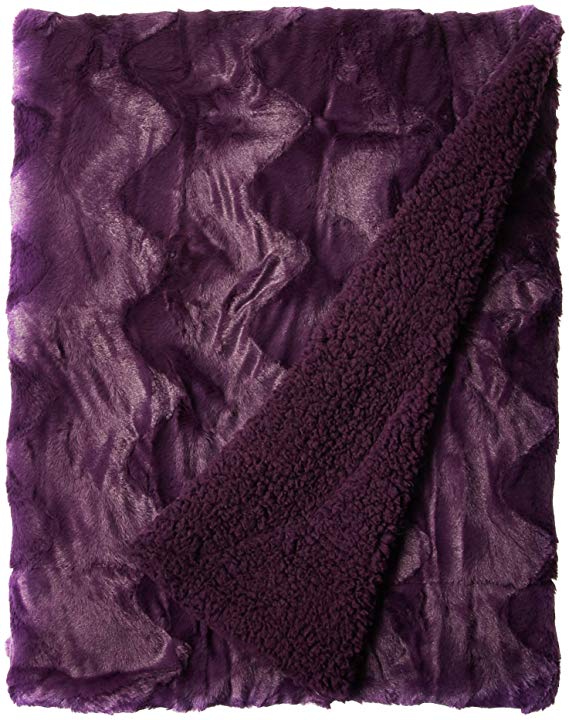 Chanasya Super Soft Warm Elegant Cozy Fuzzy Fur Fluffy Faux Fur with Sherpa Wave Shape Embossed Plush Aubergine Microfiber Throw Blanket (50" x 65") - Solid Dark Purple