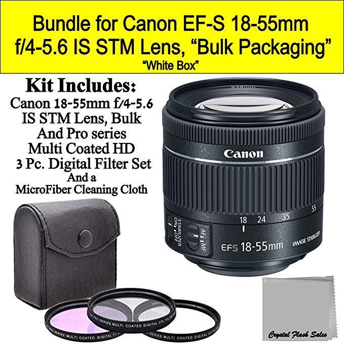 Canon EF-S 18-55mm f/4-5.6 is STM Lens -New Version- (White-Box) Bundle