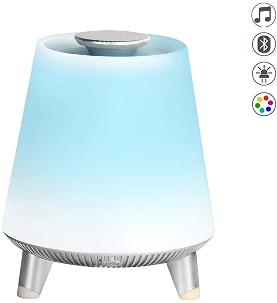 Table Lamp with Bluetooth Speaker and USB Charging Port, Dimmable Color Changing Beside Lamp for Bedroom Living Room