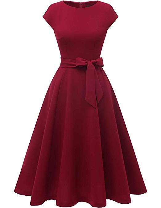 DRESSTELLS Women's Vintage Tea Dress Prom Swing Cocktail Party Dress with Cap-Sleeves