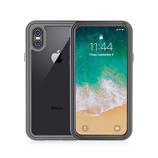 IPhone X Waterproof Case, Transy Waterproof Full-body Protective and Snowproof Shockproof Dirtproof IP68 Certified Waterproof Design for Apple iPhone X (Black)