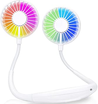 Portable Hanging Neck Fan,Personal Mini Hands Free USB Fans - 3 Speeds,7Color LED Light,Aromatherapy,2000mAh Battery,360° Free Rotation,for Outdoor Home Office Travel Sports (White)