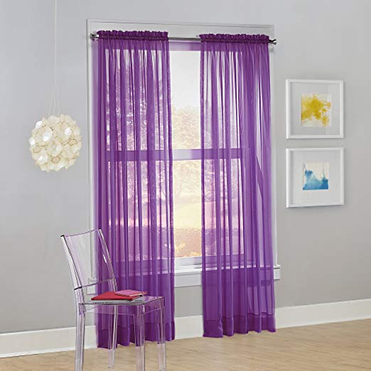No. 918 Calypso Sheer Voile Rod Pocket Curtain Panel, 59" x 84", Purple