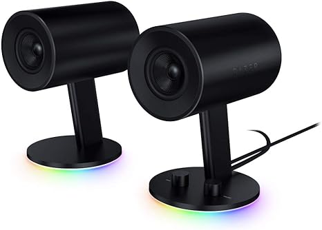 Razer Nommo Chroma 2.0 Enceintes de Jeu RGB Chroma (Pilotes en Fibre de Verre tissée personnalisée, Ports Basses orientés à l'arrière, Bouton de Basse avec contrôle Automatique du Gain) Noir