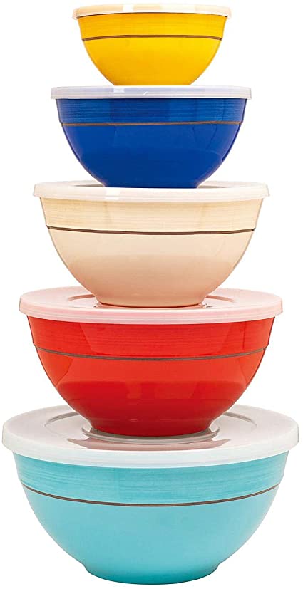 Multicolor Melamine Bowl Set with Lids 10-Piece (Multicolor)