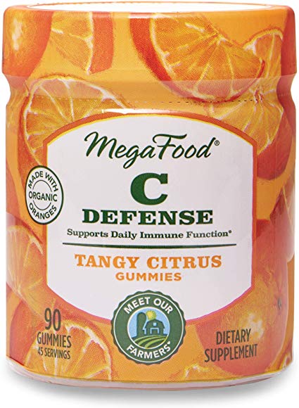 MegaFood, C Defense Gummies, Tangy Citrus Soft Chew Supplement for Daily Immune Support, Gluten Free, Vegan, 90 Gummies (45 Servings)