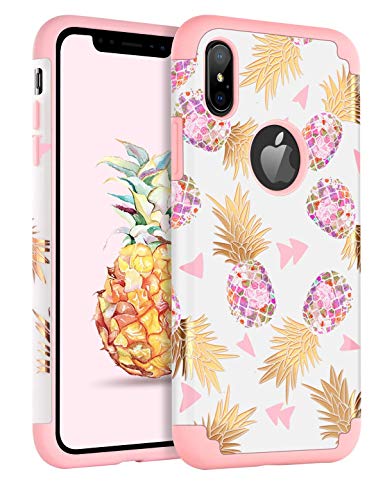 BENTOBEN iPhone XS Max Case, Cute Pineapple Pattern Heavy Duty Shockproof Slim 2 in 1 Hybrid Anti-Scratch Hard PC Cover Soft Silicone Protective Phone Case for Apple iPhone XS Max 6.5’’, Rose Gold