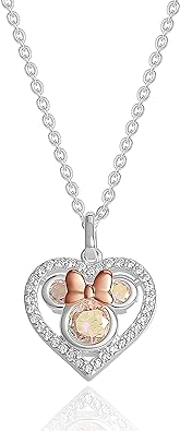 Disney Minnie Mouse Cubic Zirconia Heart Necklace - 16 2 Silver and 18k Pink Flash Plated Necklace - Official License