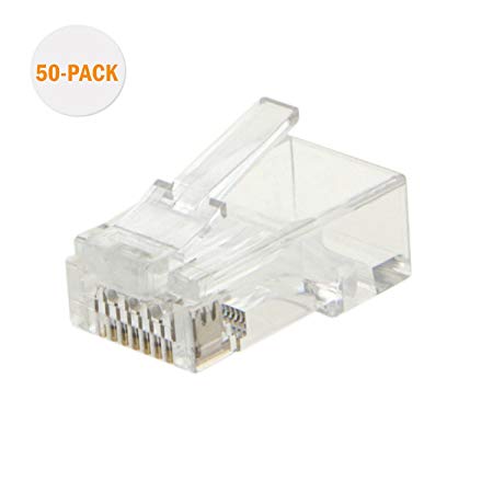 CableCreation 50-PACK Cat 6 RJ45 Connector, UTP Network Plug For Solid Wire and Standard Cable, Transparent