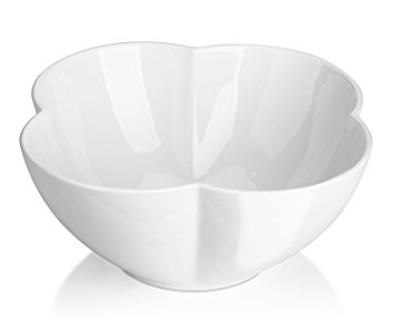 DOWAN 1.7 Quart Porcelain Serving Bowls-3 Piece Salad/Fruit Bowl Set, White, Flower Shape