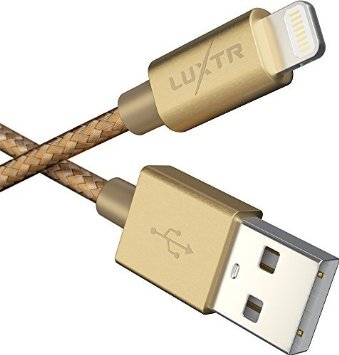 Luxtr - iPhone Charger - 6.5 ft - True Apple Certification, ToughArmor Aluminum and Nylon design, Works with All Lightning Devices - Gold