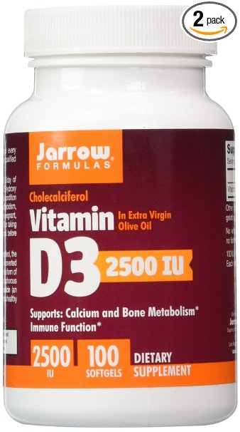 Jarrow Formulas Vitamin D3, 2500IU, 100 Softgels (Pack of 2)