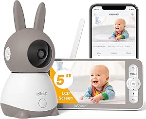 ieGeek 2K Baby Monitor with 5" HD LCD, WiFi Video Monitor with Camera and 2 Way Audio, PTZ Auto Tracking, Mobile APP and Wireless Monitor No Wifi Control, Cry Detection, Temperature