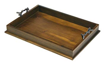 Mountain Woods Extra Large (22" X 16") Acacia Wood Luxury Serving Tray w/ Bronzed Handles *NEW & IMPROVED*